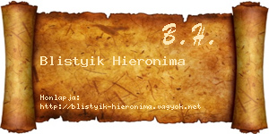 Blistyik Hieronima névjegykártya